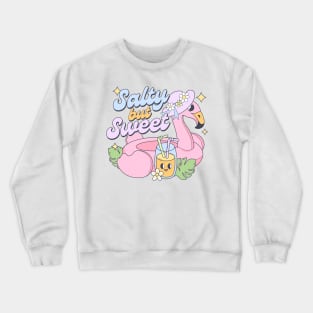 Salty but Sweet Flamingo Relaxing with a Drink Pool Day Crewneck Sweatshirt